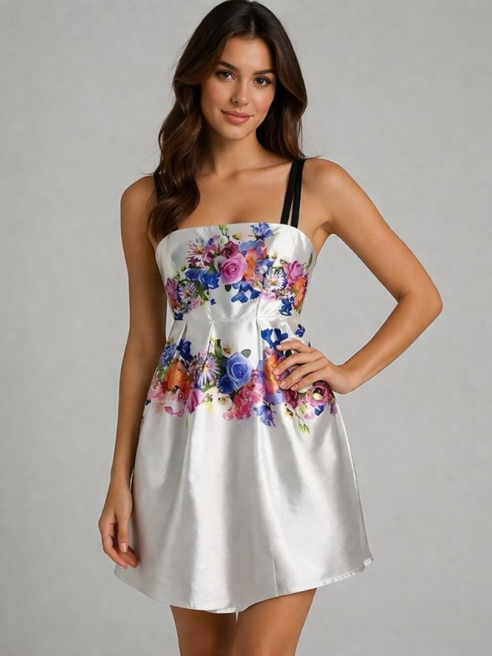 Satin Floral Mini Dress Cocktail XS